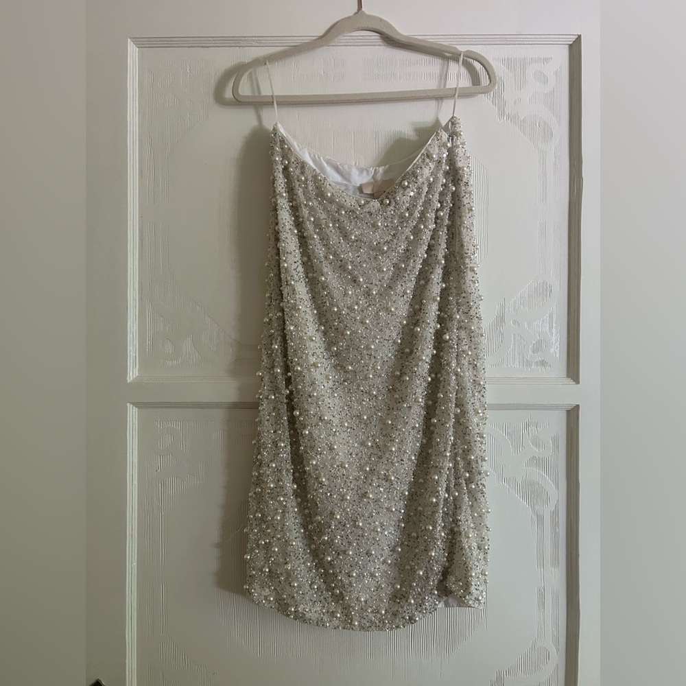 H&M Cream Sequin Midi Skirt